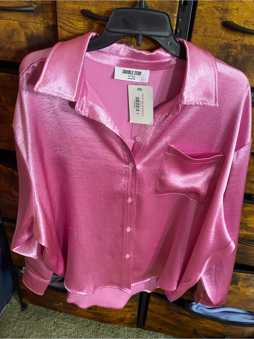 Double Zero Shiny Pink Satin Button-Down Shirt